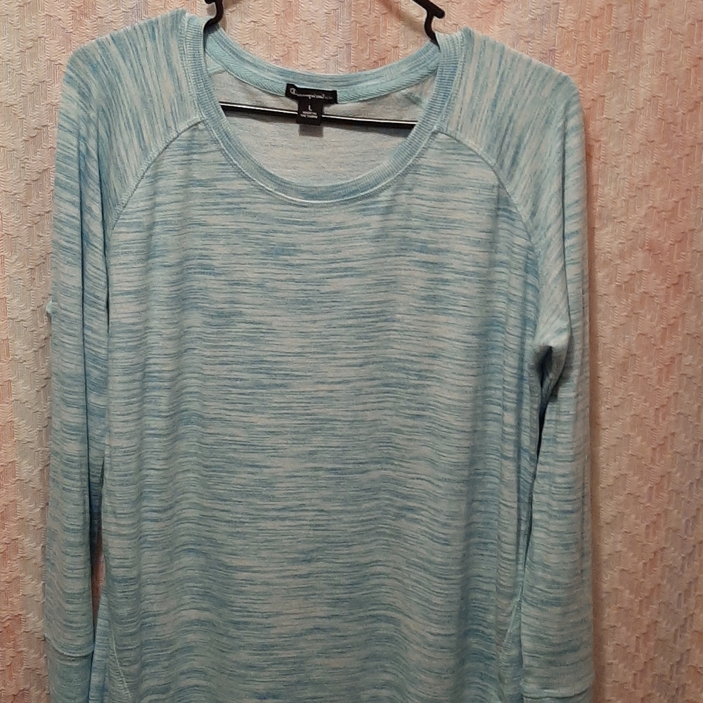 ♠️ Long Line Champion Womens Long Sleeve Heathered Sky Blue Top